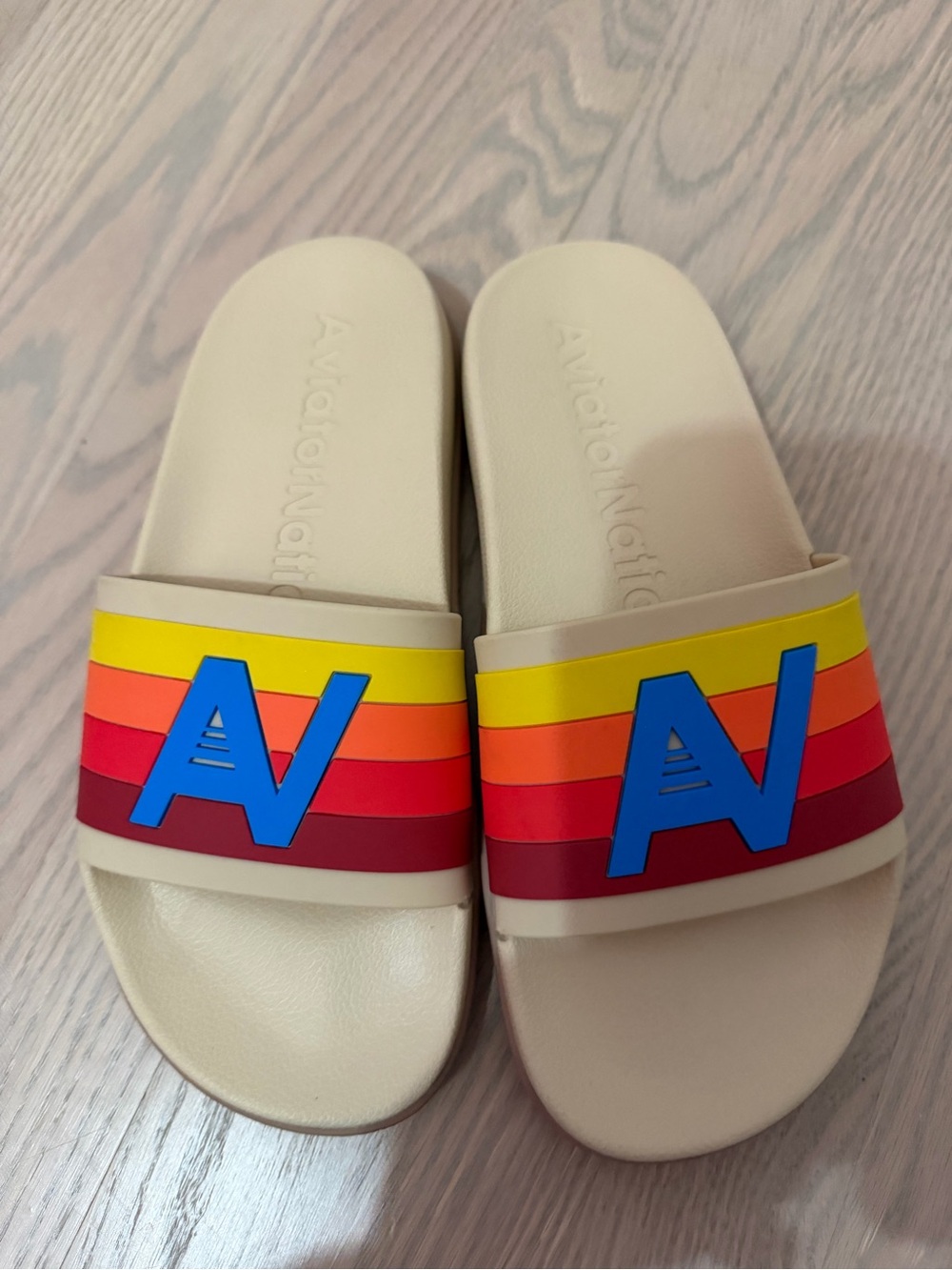 Aviator Nation Striped Slide Sandals in Cream & Red Like New